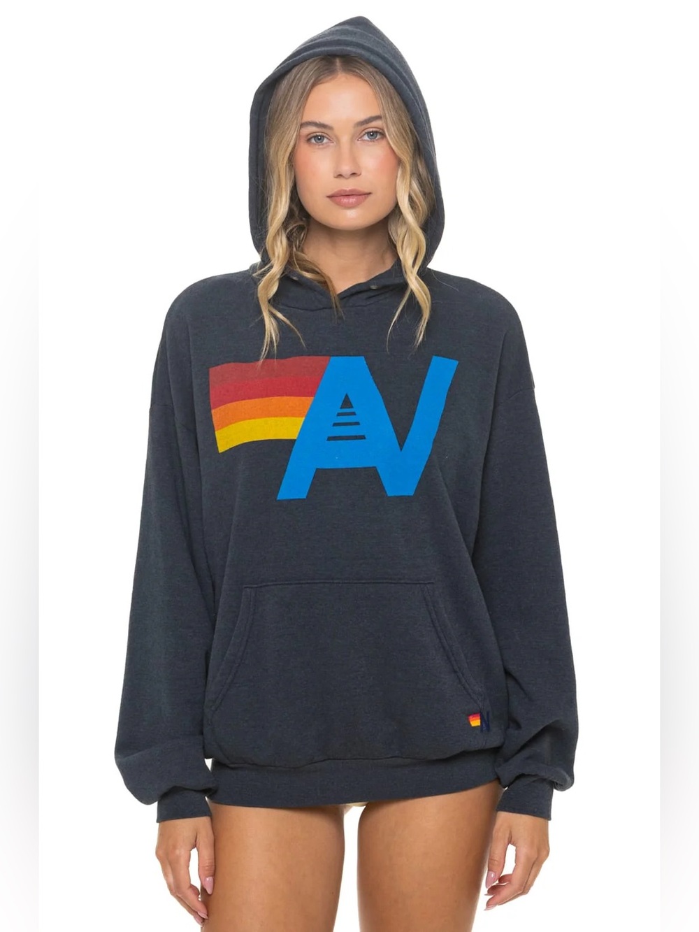 Aviator Nation Unisex Logo Pullover Relaxed Hoodie in Charcoal— Size Medium